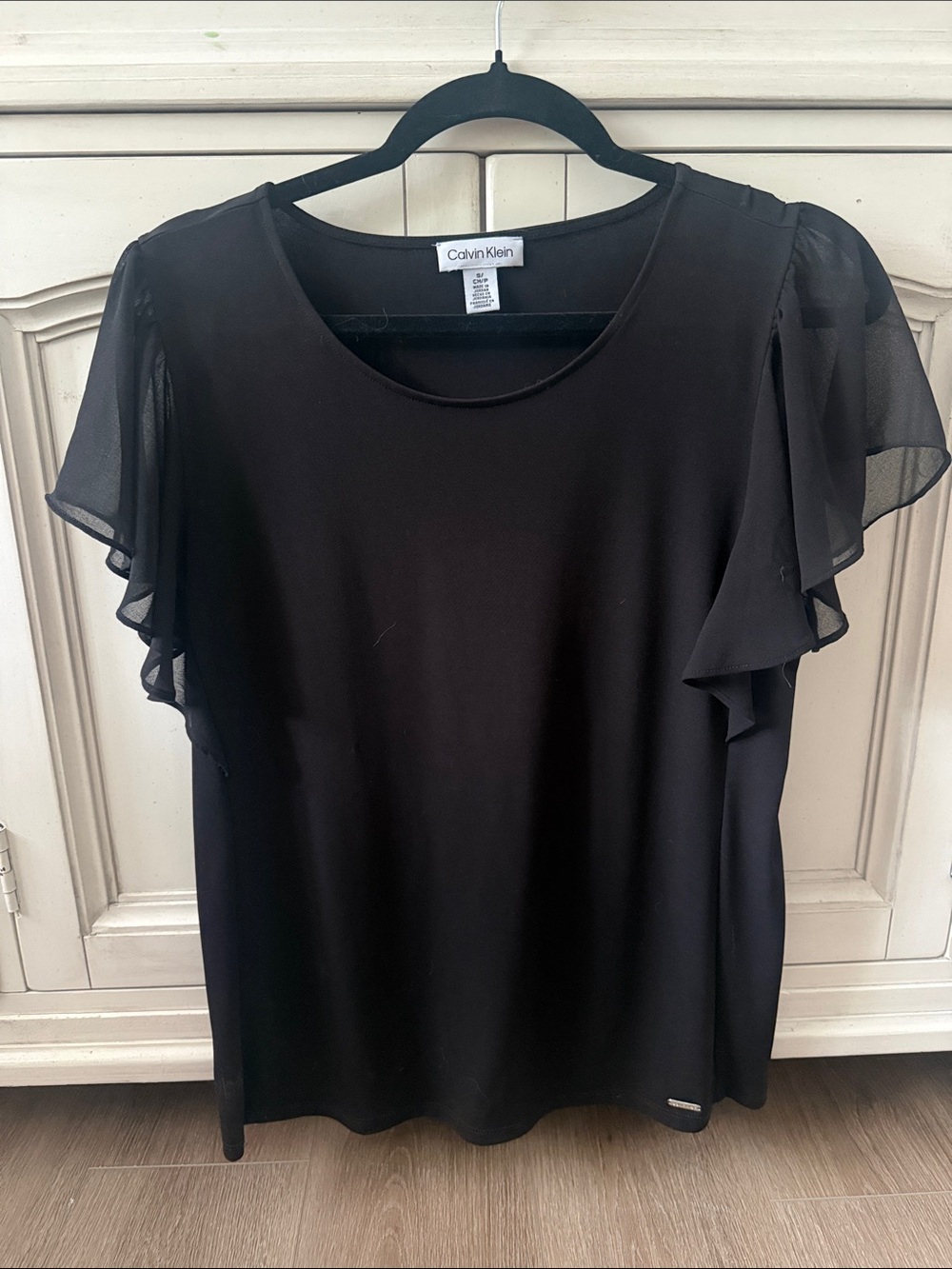 Calvin Klein Black Flutter Sleeve Top